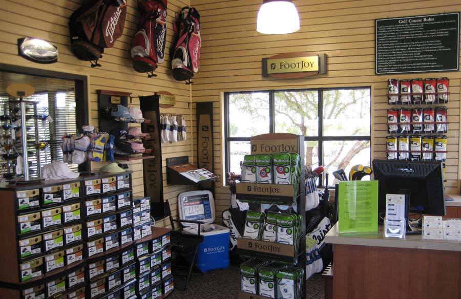 golf merchandise inside the golf shop