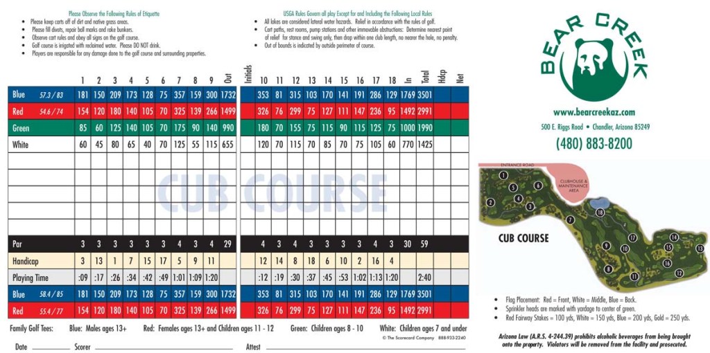 Cub course scorecard